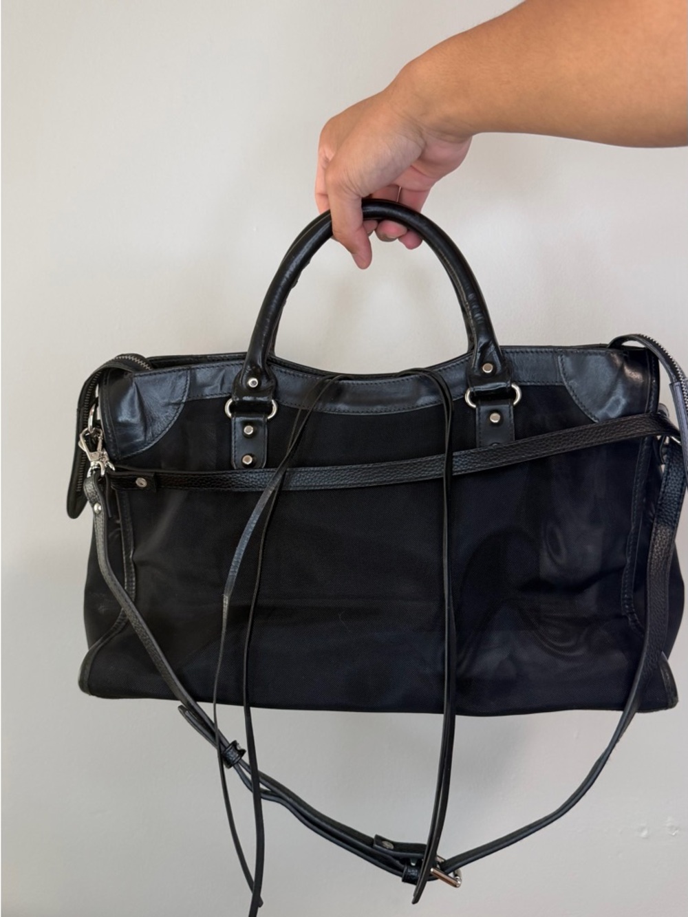 BALENCIAGA Mesh Calfskin Palladium City in Black - Picture 2 of 10
